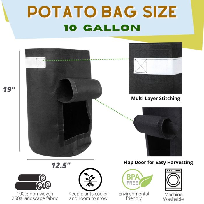 247Garden Potato Grow Bag/Aeration Fabric Pot w/Handles & Flap Door for Easy Harvesting